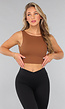Camel Padded Sporttop met Open Rug