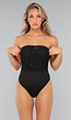 Zwarte Glitter Mesh Korset Bodysuit