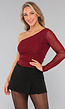 Burgundy One Shoulder Glitter Top