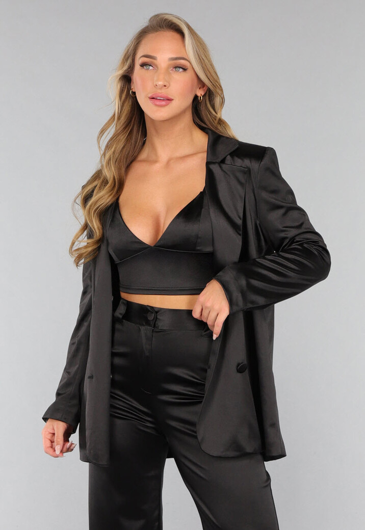 Zwarte Oversized Satin Blazer