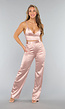 Rosé Stretch Satijnen High Waist Pantalon