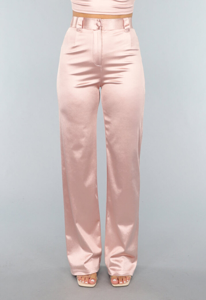 Rosé Stretch Satijnen High Waist Pantalon