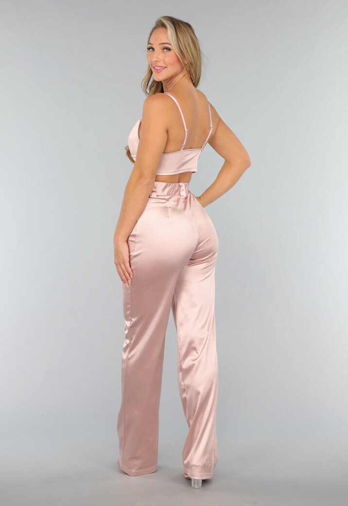Rosé Stretch Satijnen High Waist Pantalon