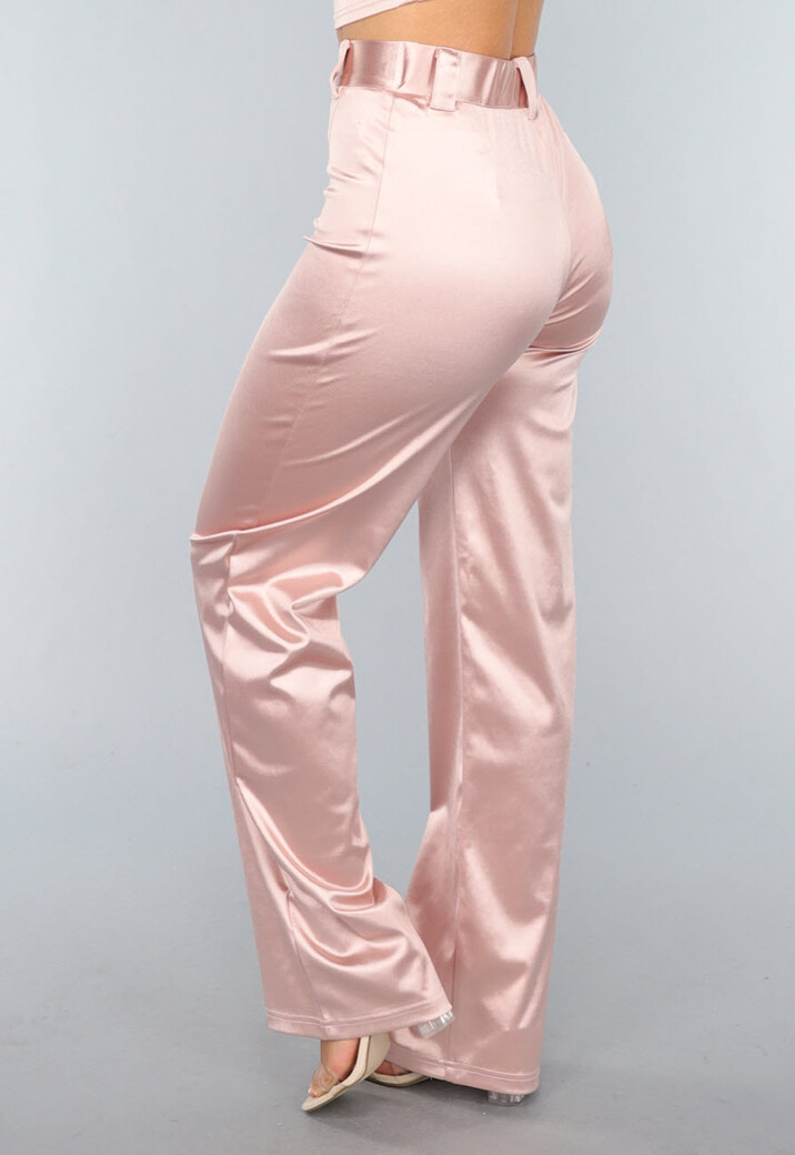 Rosé Stretch Satijnen High Waist Pantalon