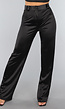 Zwarte Satijnen Straight Leg Stretch Pantalon