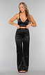 Zwarte Satijnen Straight Leg Stretch Pantalon