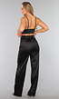 Zwarte Satijnen Straight Leg Stretch Pantalon