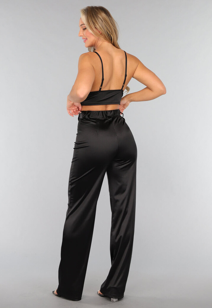 Zwarte Satijnen Straight Leg Stretch Pantalon