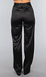 Zwarte Satijnen Straight Leg Stretch Pantalon