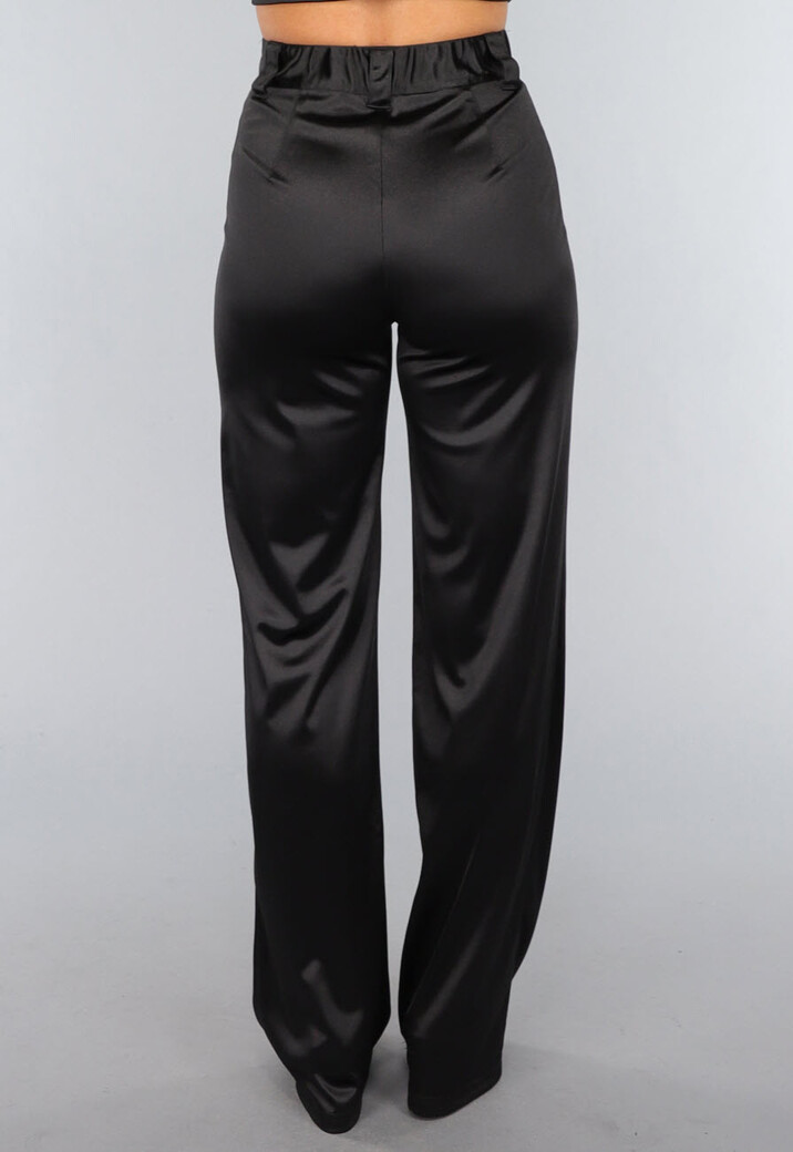 Zwarte Satijnen Straight Leg Stretch Pantalon