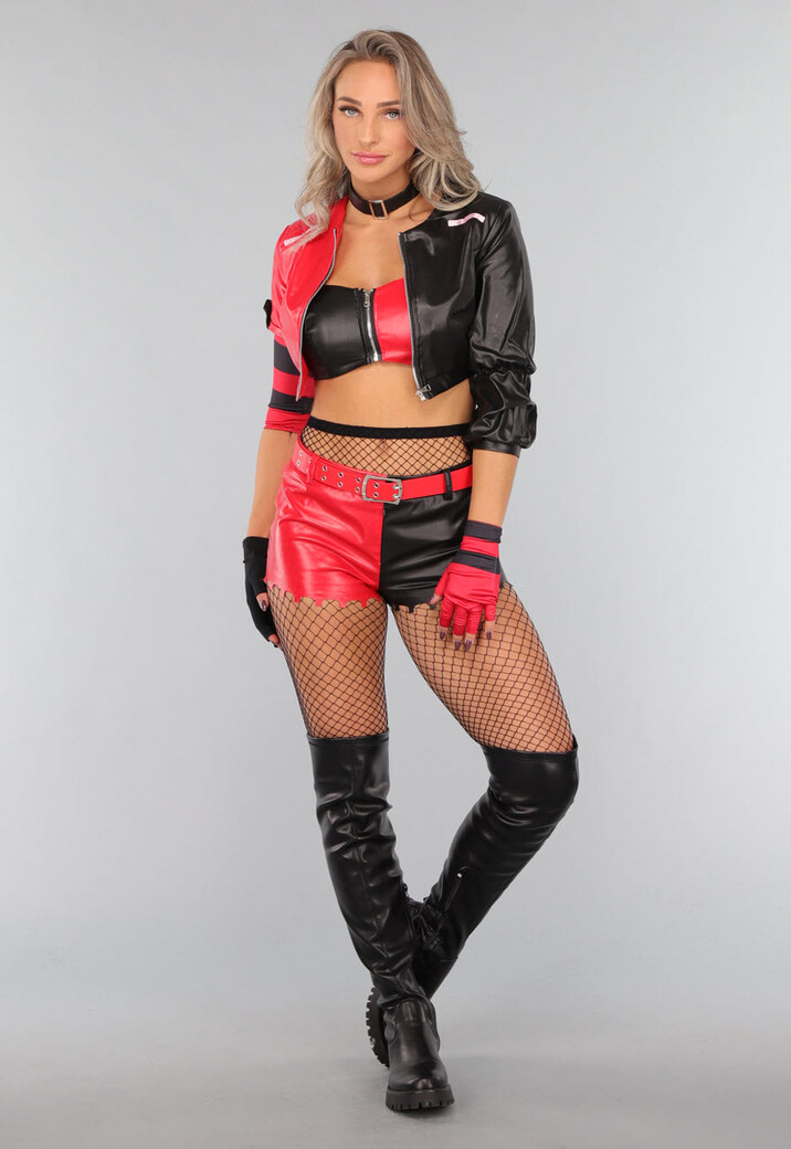 Rood/Zwart Motor Chick Kostuum