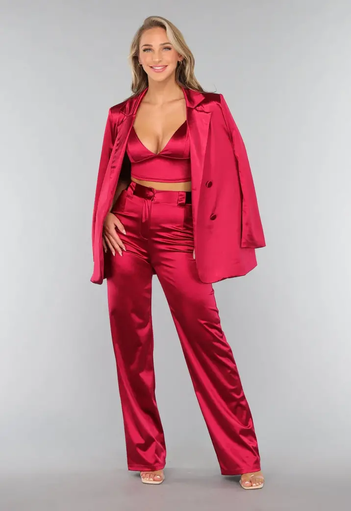 Bordeaux Rood 3-Delig Pak Satijn