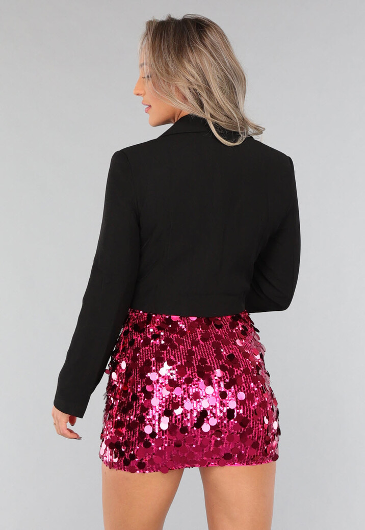 Zwarte Cropped Blazer met Vast Gilet