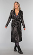 Zwarte Lederlook Trenchcoat met Tailleband