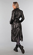 Zwarte Lederlook Trenchcoat met Tailleband