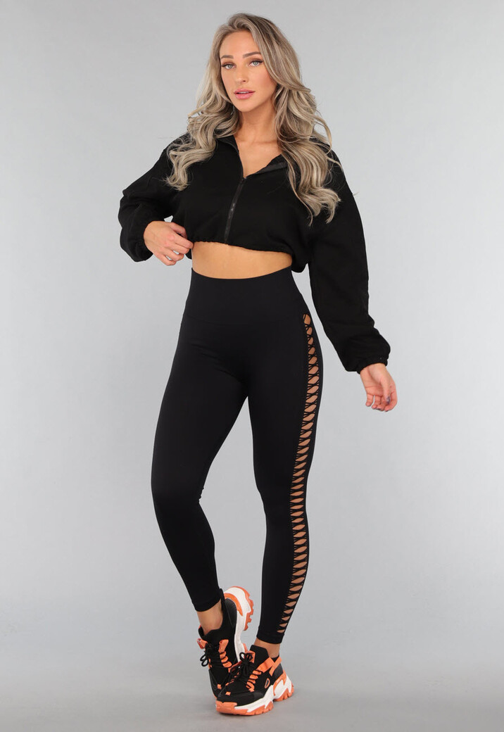 Zwarte Sportlegging met Open Zijkant