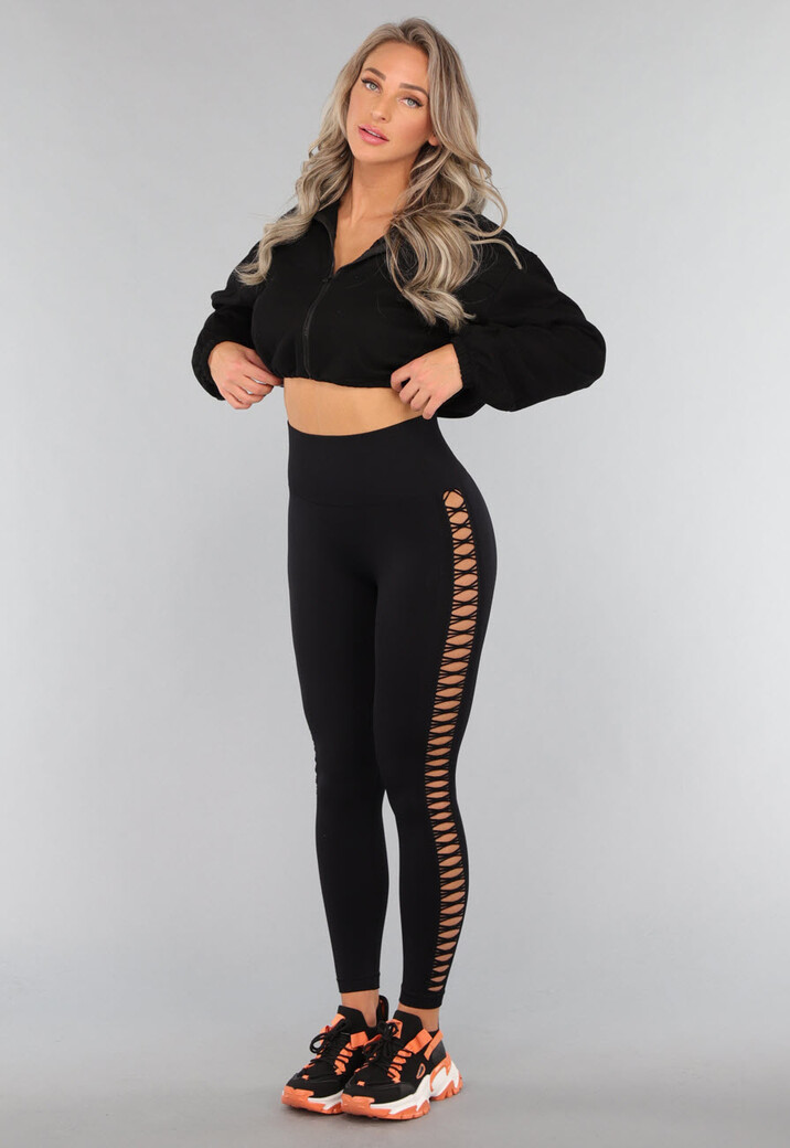 Zwarte Sportlegging met Open Zijkant