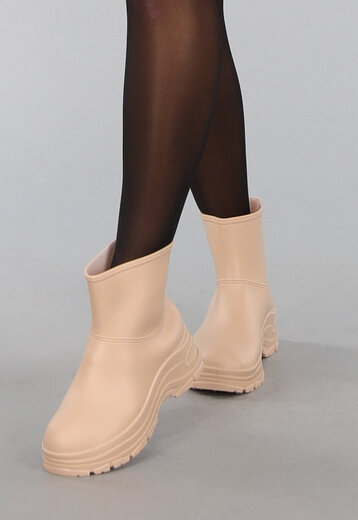 Beige Korte Rubberlaarsjes met Grove Zool