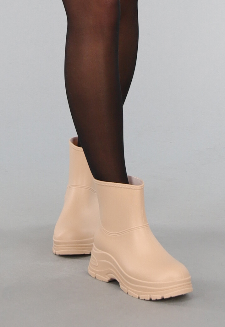 Beige Korte Rubberlaarsjes met Grove Zool