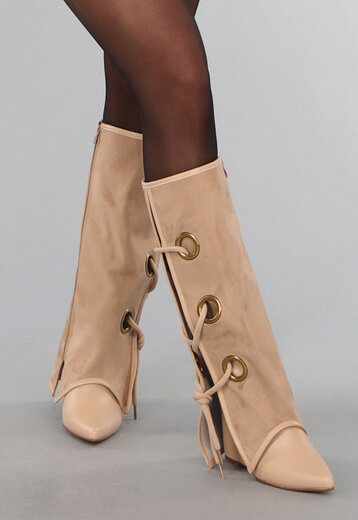 Taupe Overslag Laarzen met Sleehak