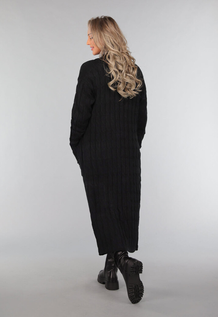 Lange Zwarte Cardigan met Zakken