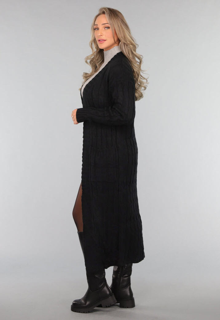 Lange Zwarte Cardigan met Zakken
