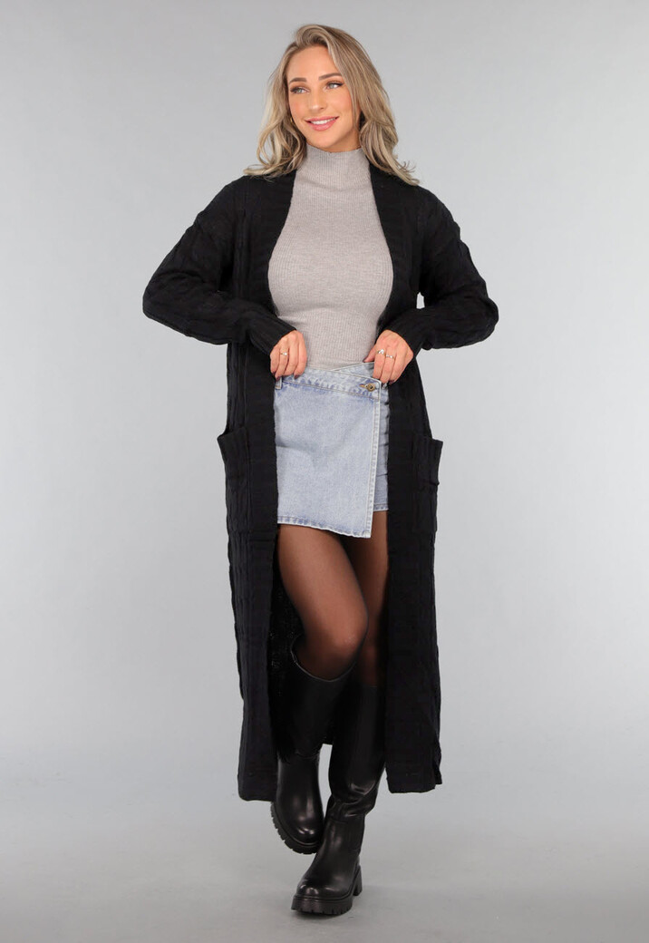 Lange Zwarte Cardigan met Zakken