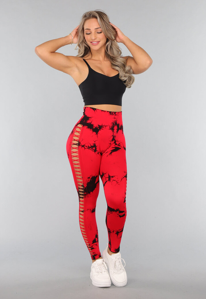 Rode Sportlegging met Cut Out en Vlek Print