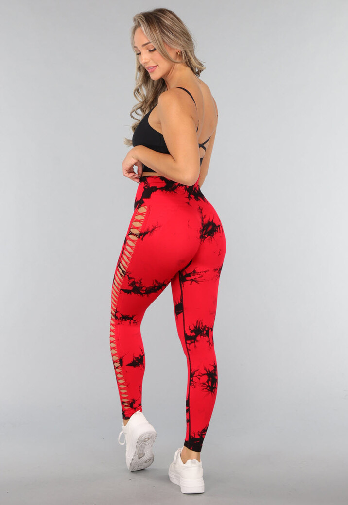 Rode Sportlegging met Cut Out en Vlek Print