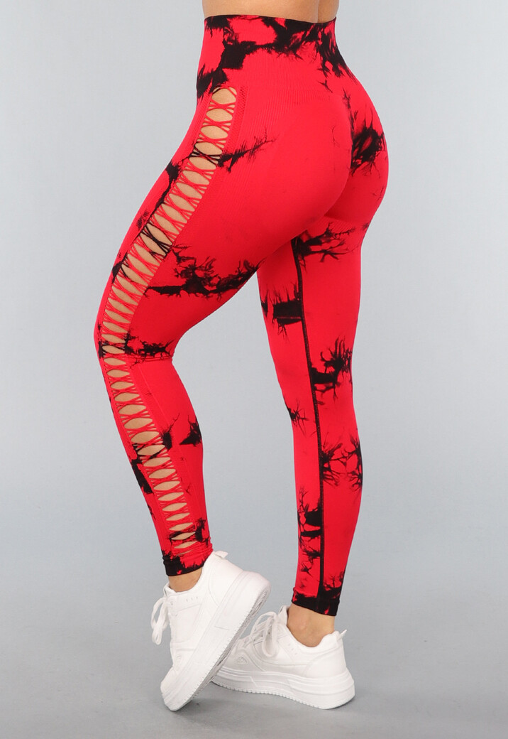 Rode Sportlegging met Cut Out en Vlek Print