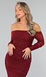 Bordeaux Rode Glitter Bodycon Jurk