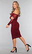 Bordeaux Rode Glitter Bodycon Jurk van Mesh