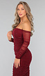 Bordeaux Rode Glitter Bodycon Jurk van Mesh