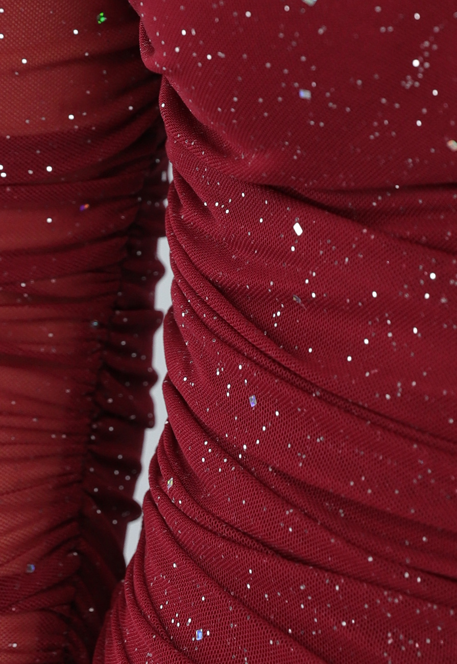 Bordeaux Rode Glitter Bodycon Jurk van Mesh - Uwantisell.nl