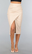 Beige Lederlook Midi Rok met Split