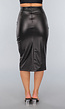 Midi Rok met Vaste Overslag en Split in Zwart