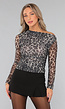 Grijze Panterprint Top met One Shoulder