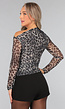 Grijze Panterprint Top met One Shoulder