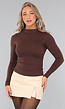 Bruine Longsleeve Top met Kleine Col