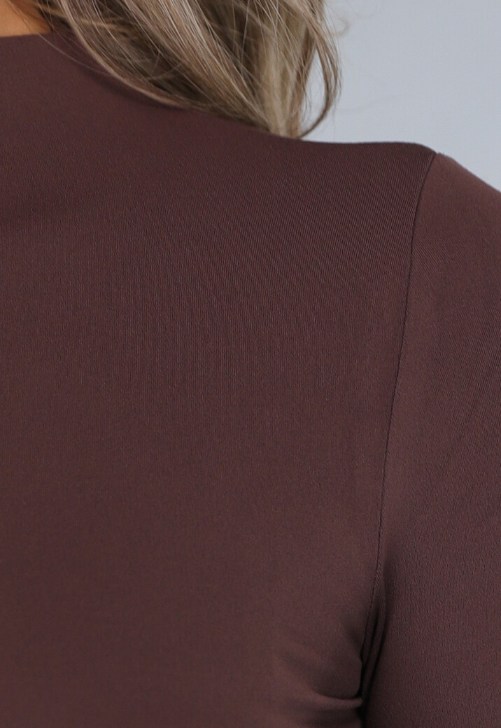Bruine Longsleeve Top met Kleine Col