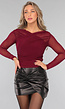 Burgundy Geplooide Mesh Top