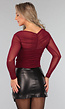 Burgundy Geplooide Mesh Top