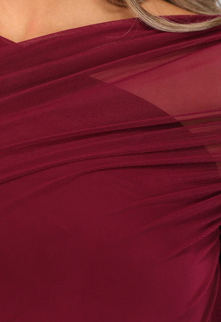 Burgundy Geplooide Mesh Top