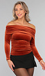 Roestbruine Fluwelen Top met Blote Schouders