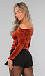 Roestbruine Fluwelen Top met Blote Schouders