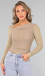 Khaki Padded Top met Mesh Details
