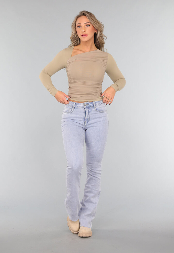 Khaki Padded Top met Mesh Details