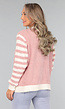 Oudroze Vest met Gestreepte Mouwen