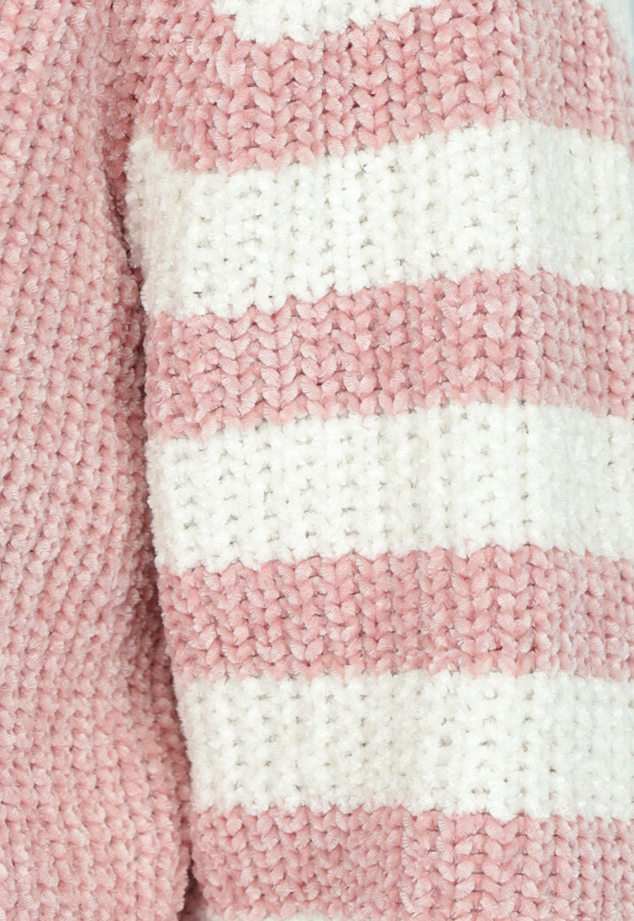 Oudroze Vest met Gestreepte Mouwen