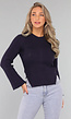 Navy Rib Trui met Wijde Mouwen